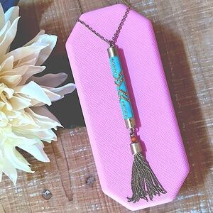 Enamel Pendant Necklace - Turquoise Orange - Adjustable Length